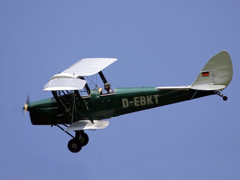 Green Biplane in Flight — Calm
