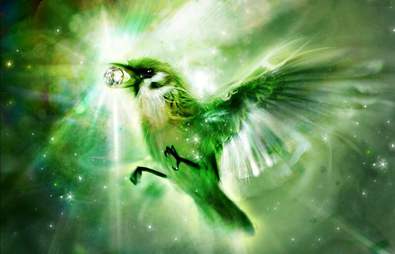 Green Bird in Flight — Ethereal