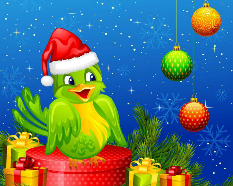 Green Bird in Santa Hat