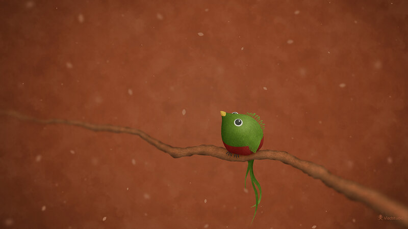 Green Bird on Branch — Brown, Calm