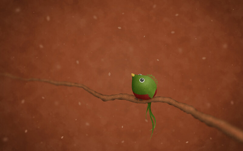 Green Bird on Branch — Brown