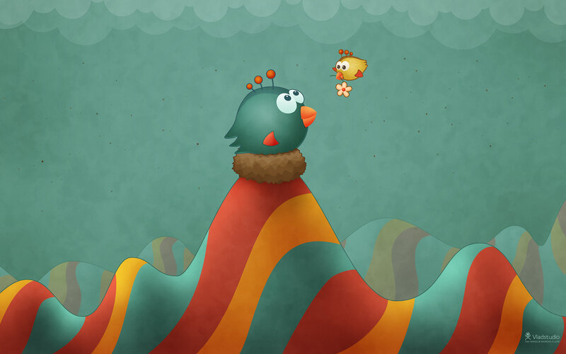 Green Bird with Nest