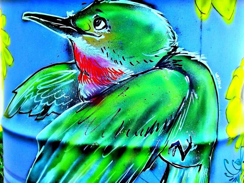 Green Bird with Red Throat — Vibrant