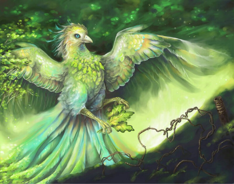 Green Bird with Wings Spread