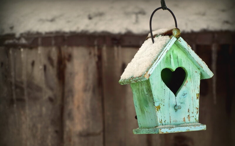 Green Birdhouse with Snow