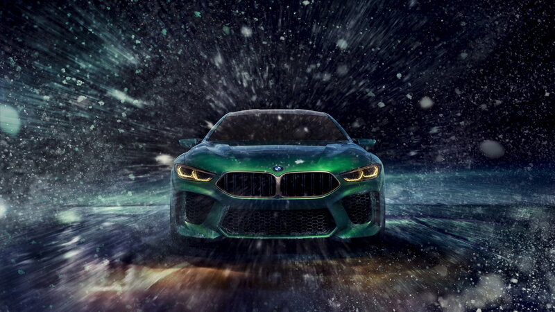 Green BMW Car — Dramatic, Night