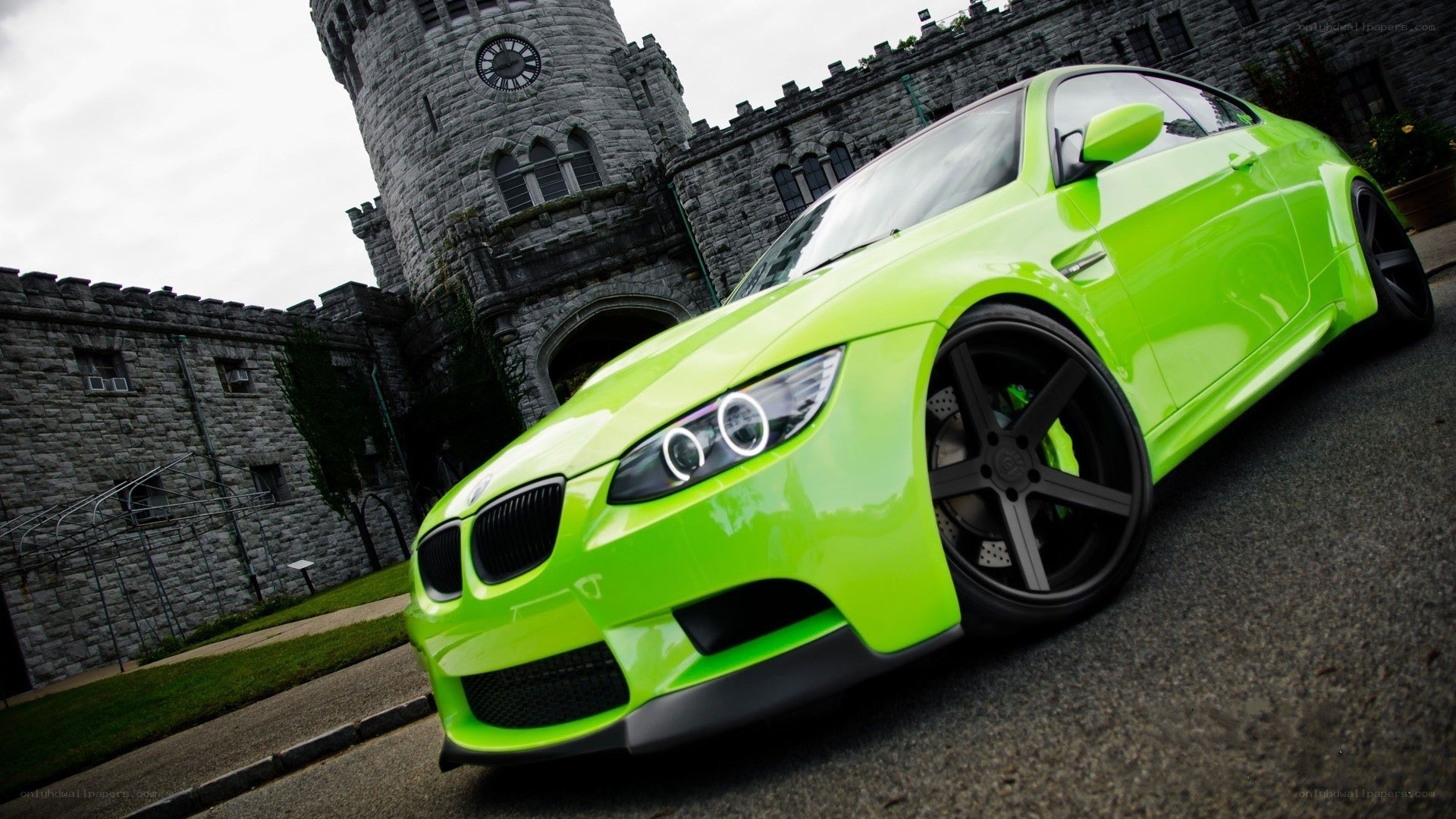 green bmw m3 at castle
