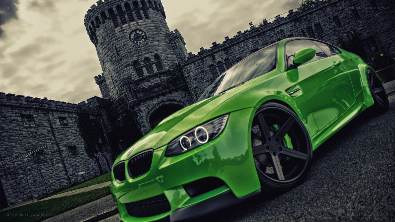 green bmw m3 at castle