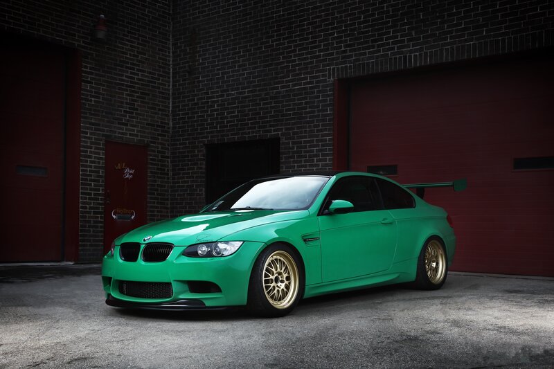 Green BMW M3 Coupe — Dramatic, Photograph, Garage