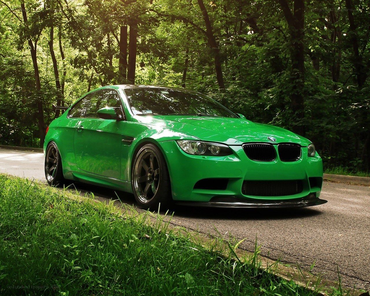 Green BMW M3 in forest