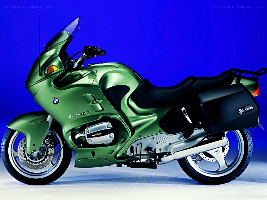 green BMW touring motorcycle