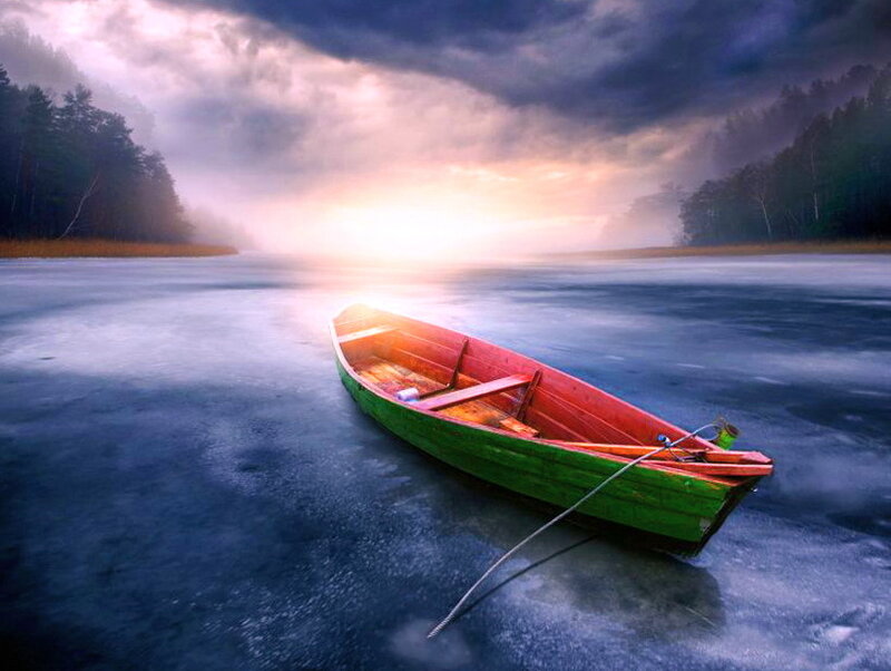 Green Boat on Ice