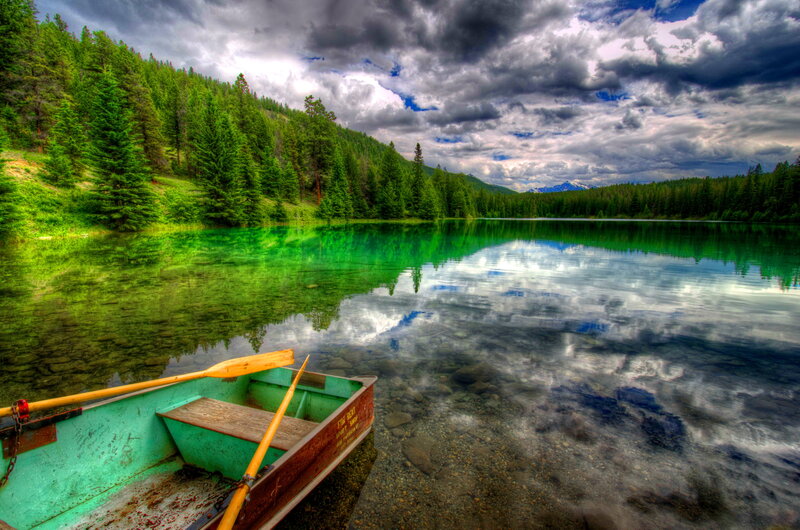 Green Boat on Lake — Dramatic