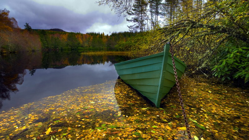 Green Boat on Lake — Serene