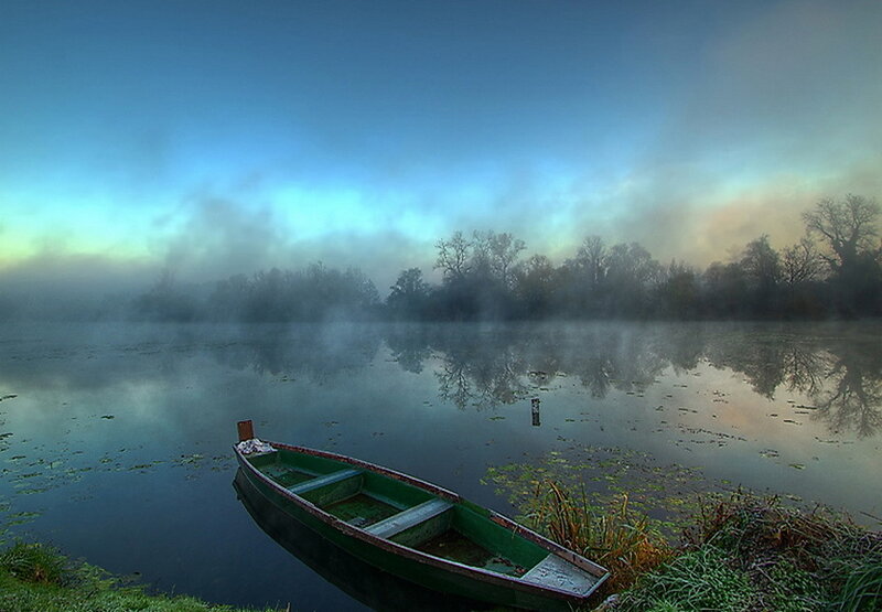 Green Boat on Lake