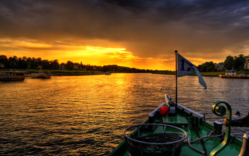 Green Boat on River