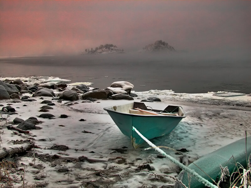 Green Boat on Shore