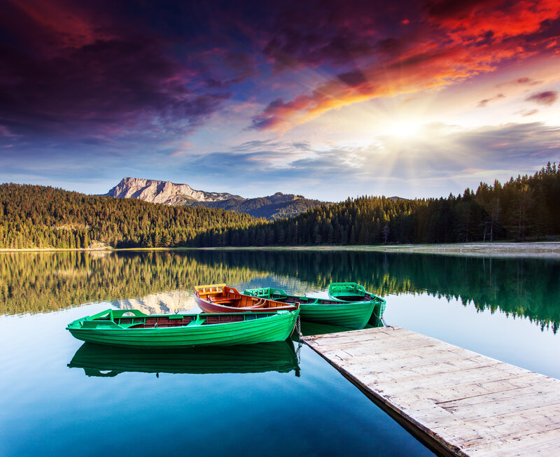 Green Boats on Lake