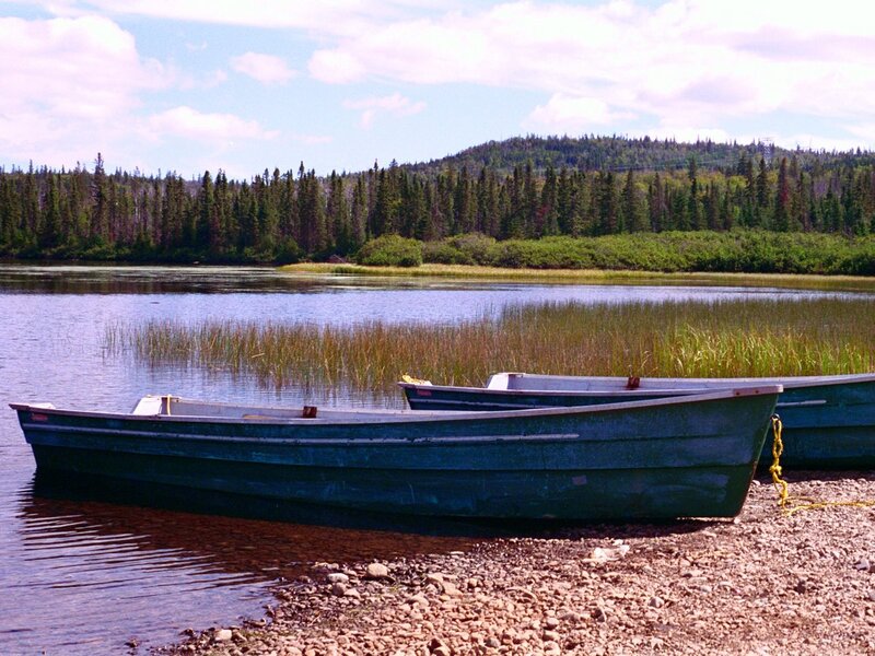 Green Boats on Shore — Blue
