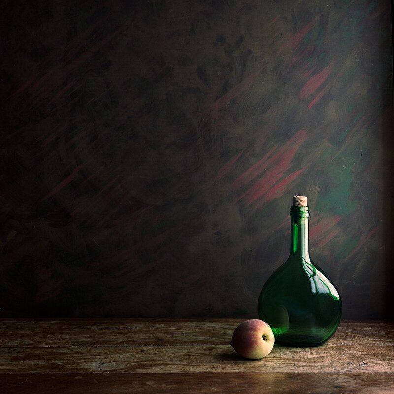 Green Bottle and Peach