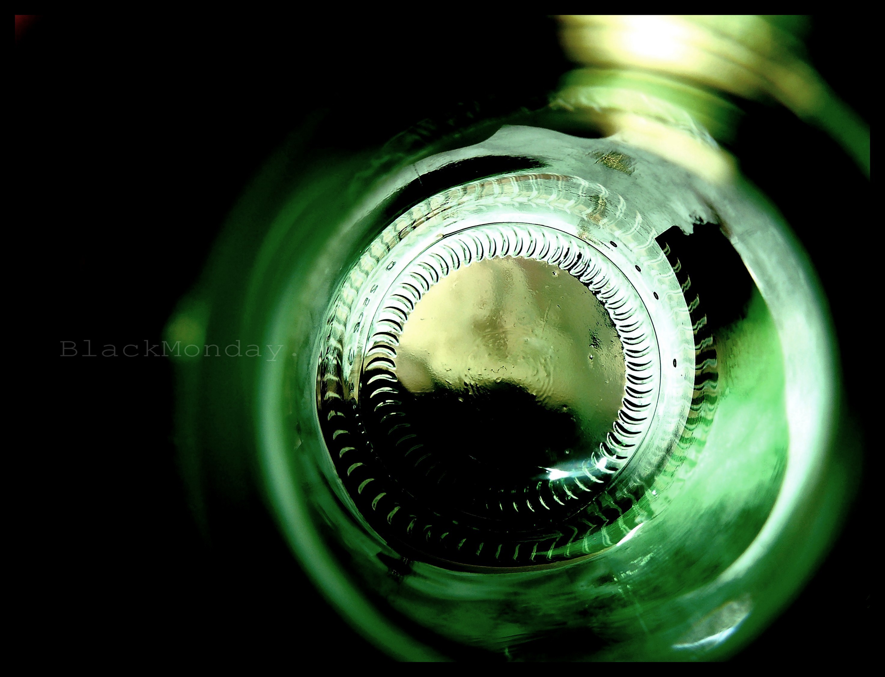 green bottle interior close-up