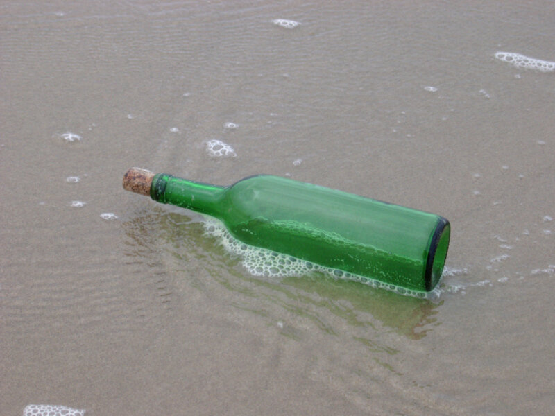 Green Bottle on Beach — Calm