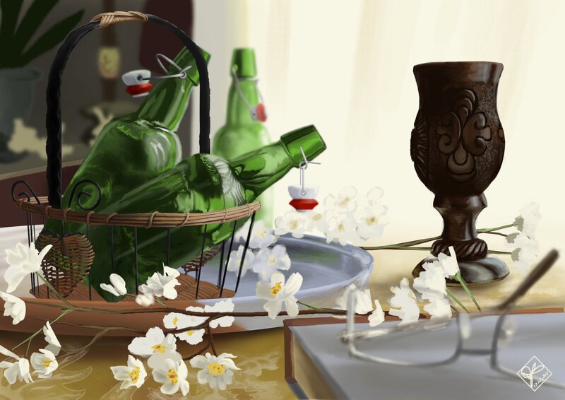 Green Bottles in Basket