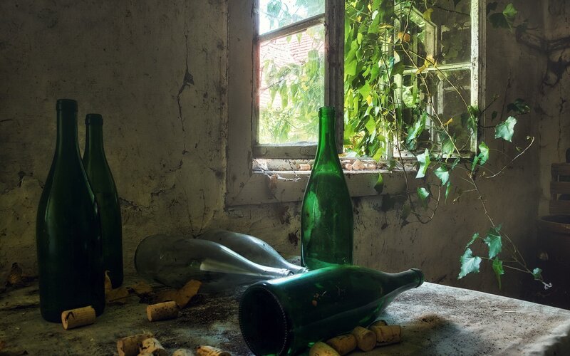 Green Bottles on Table
