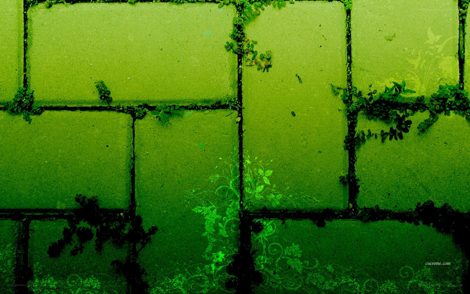 green brick wall with vines