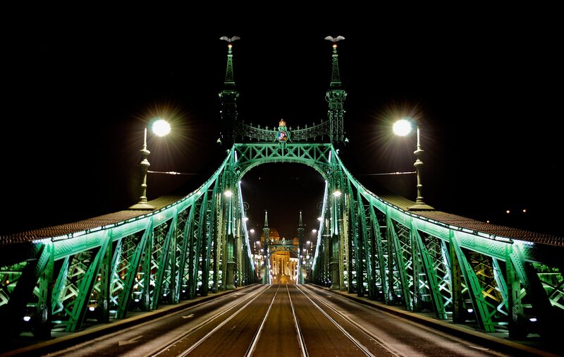 Green Bridge at Night — Dramatic