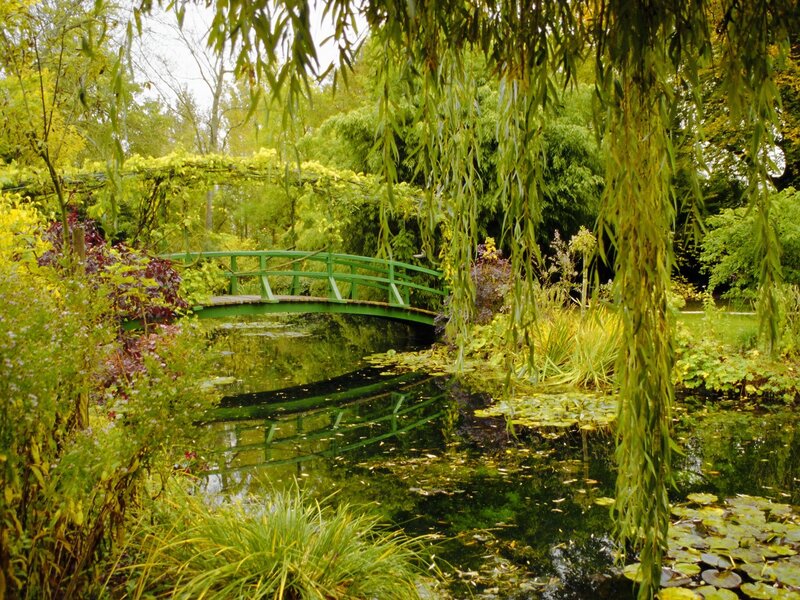 Green Bridge over Pond — Serene, Afternoon, Photograph