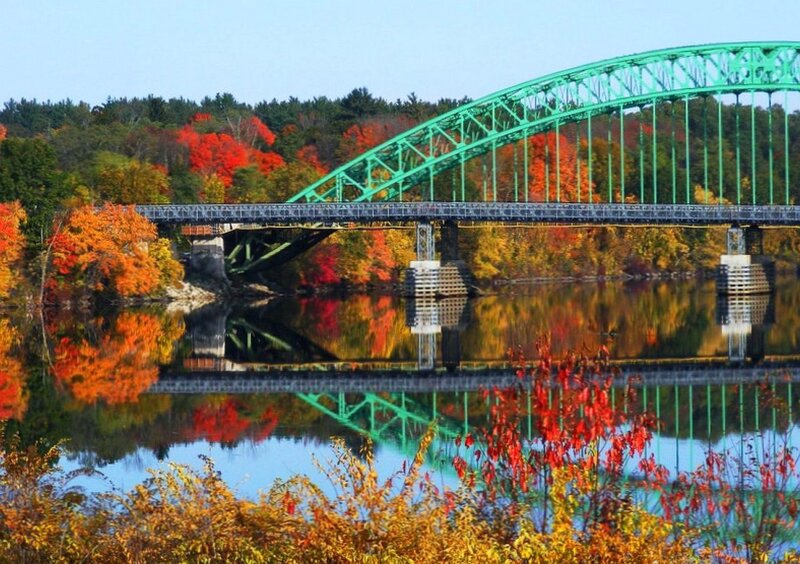 Green Bridge over River — Serene