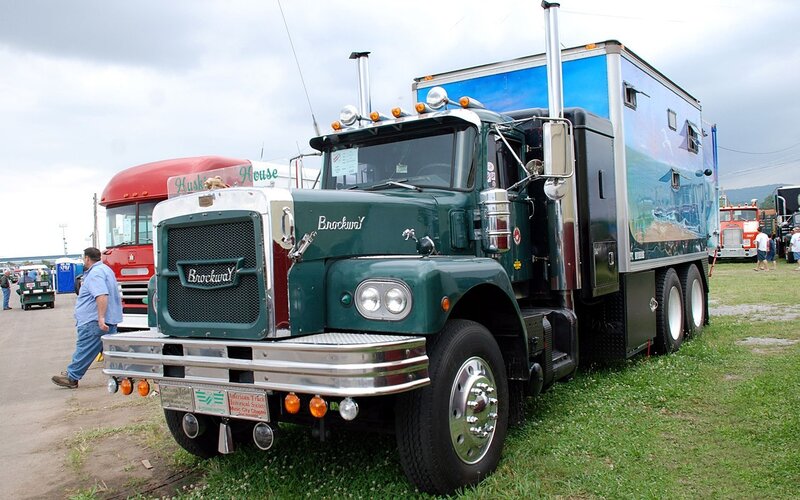 green Brockway truck at show