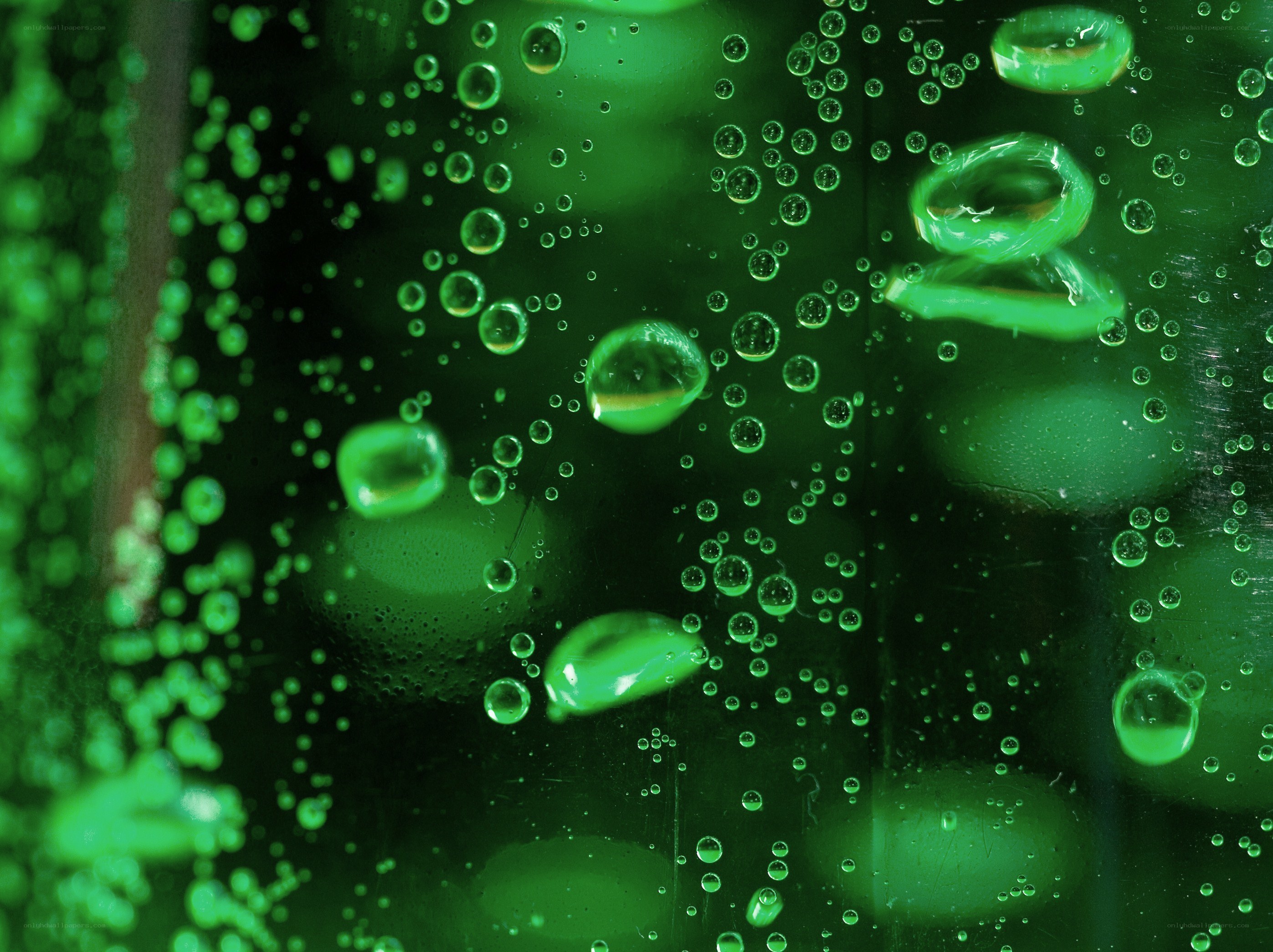 Green bubbles on glass surface