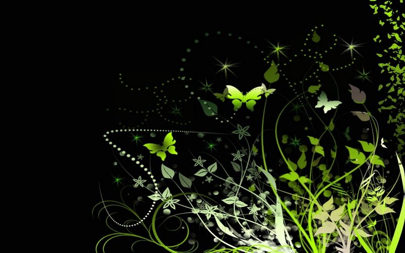 Green Butterflies and Plants — Black