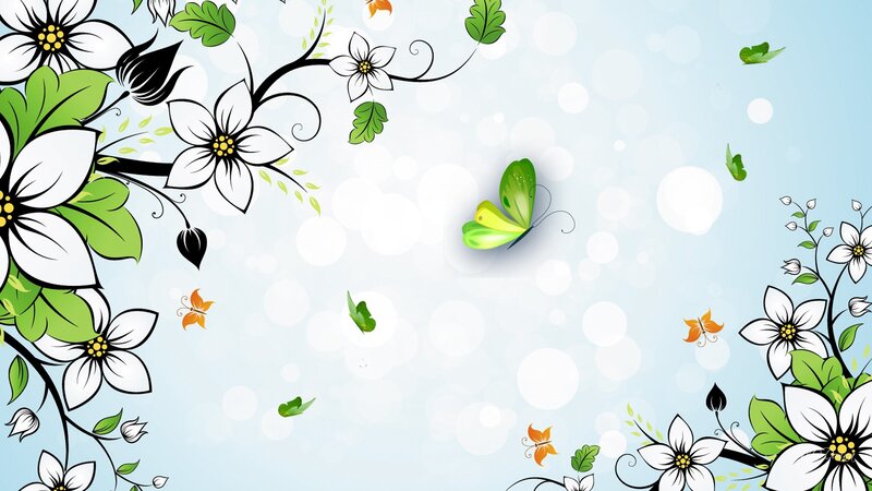 Green Butterfly Among Flowers