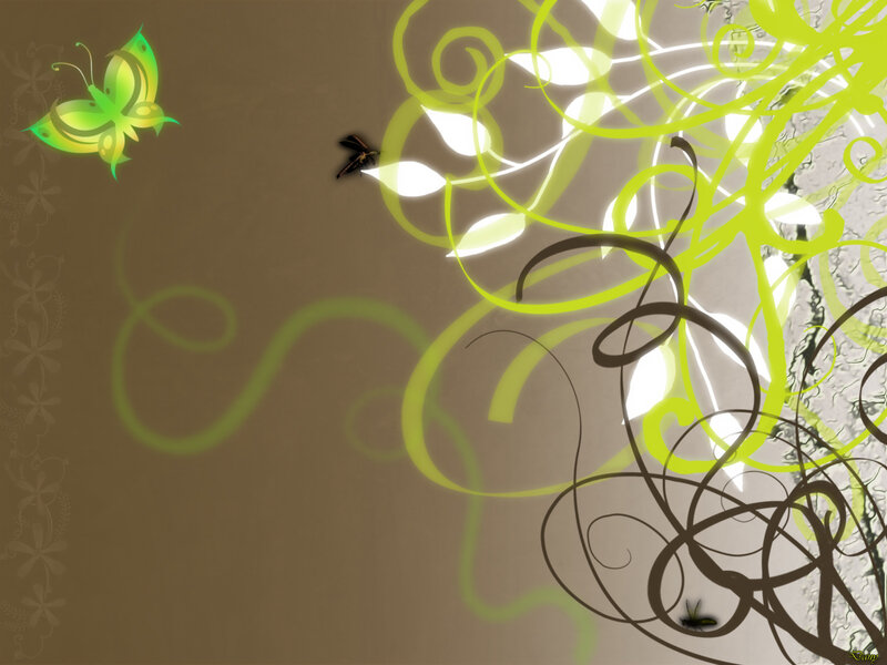 green butterfly and vines