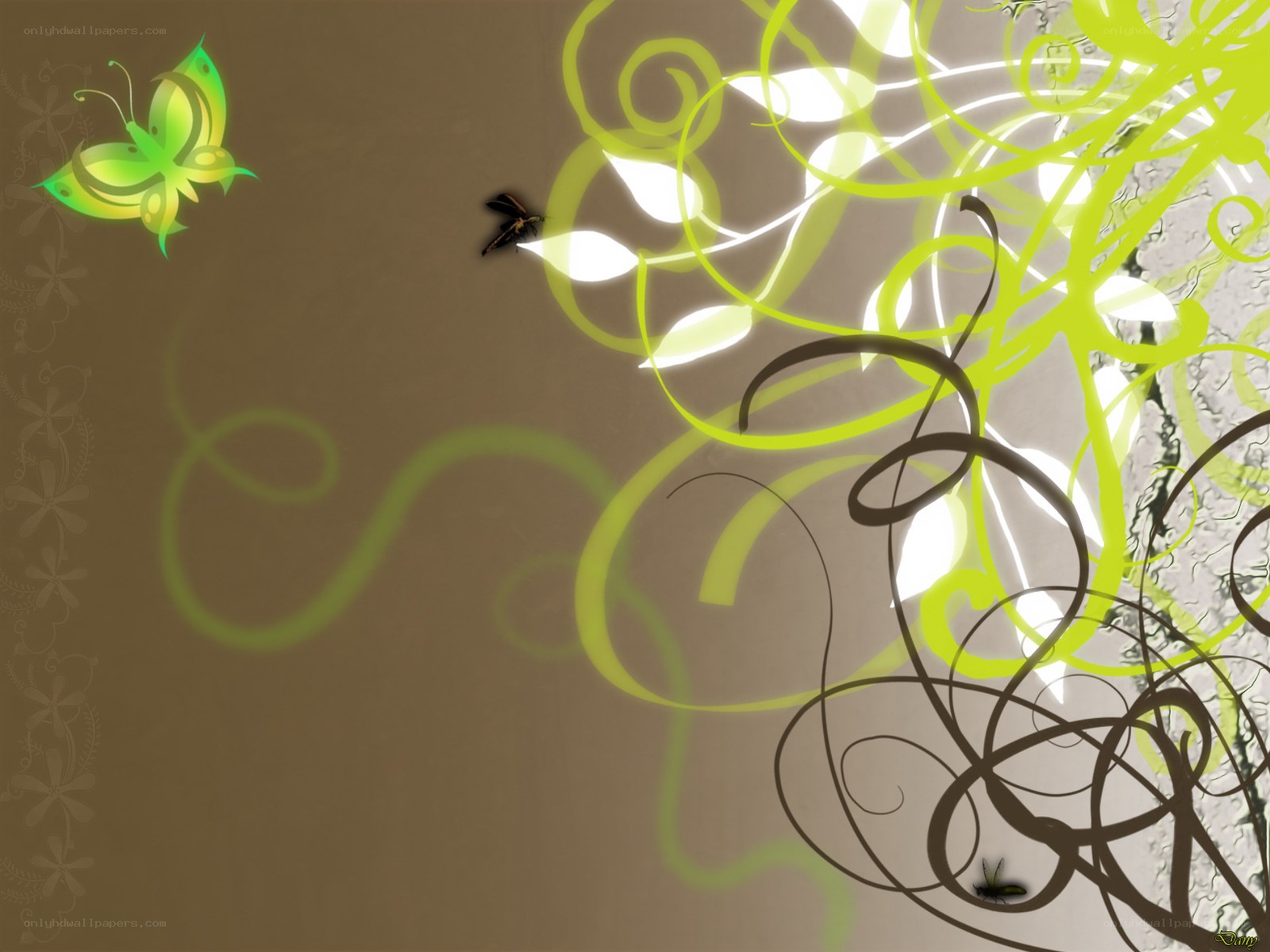 green butterfly and vines