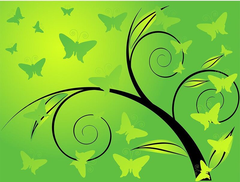 green butterfly floral design