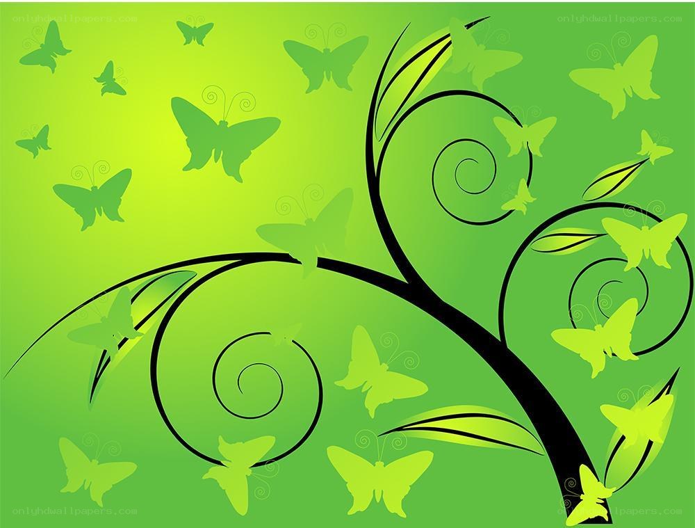 green butterfly floral design