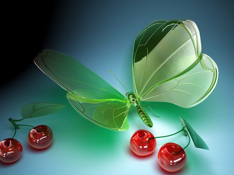 Green Butterfly with Cherries — Serene