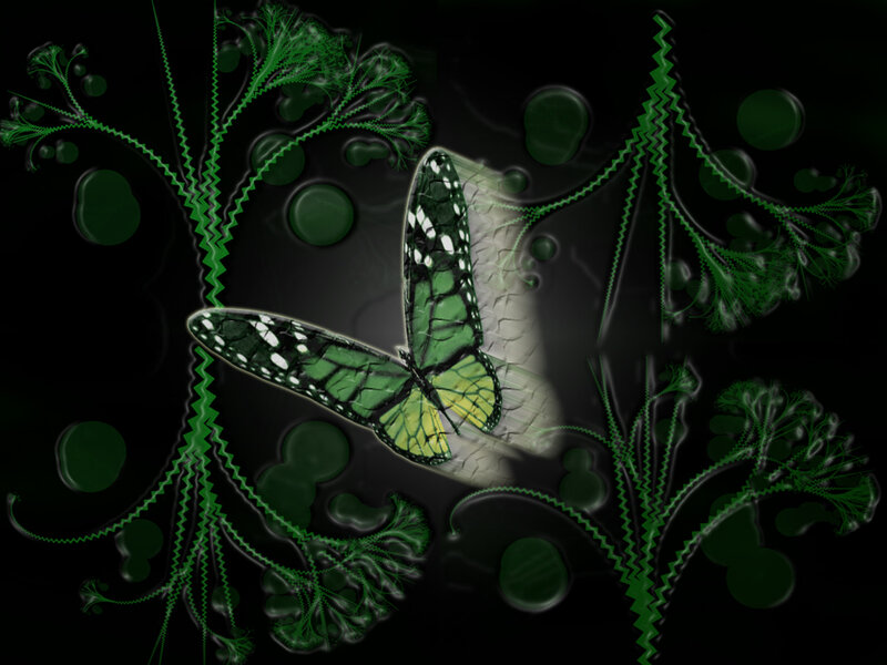 green butterfly with fractal plants