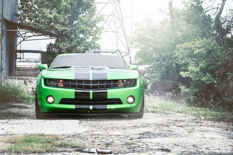 Green Camaro Car — Dramatic, Afternoon, Photograph