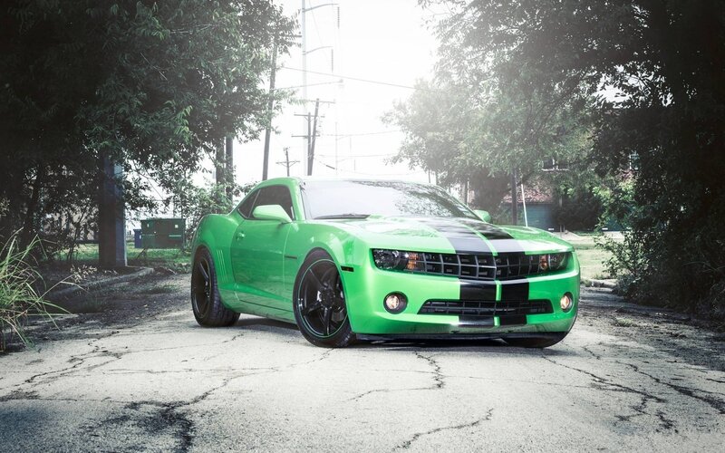 Green Camaro Car — Dramatic, Afternoon