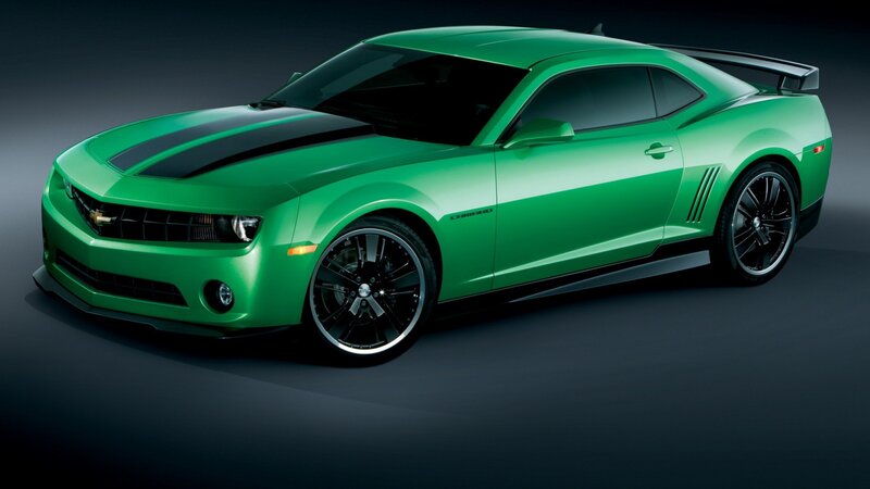 Green Camaro Car — Dramatic, Photograph, Black Wheels, Spoiler