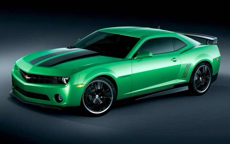 Green Camaro Car — Dramatic, Photograph, Black Wheels