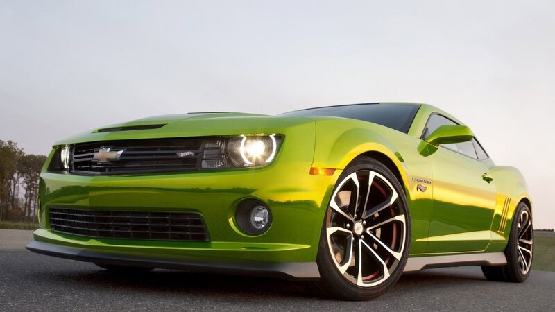 Green Camaro Car — Dramatic, Sunset, Photograph, Road