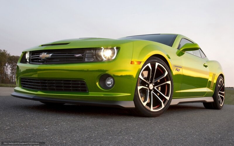 Green Camaro Car — Dramatic, Sunset, Photograph