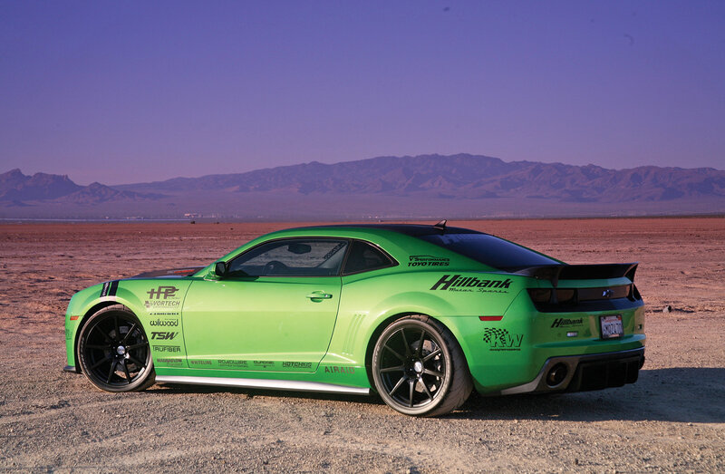 Green Camaro Car — Dramatic, Sunset