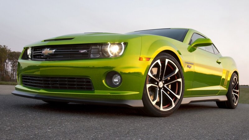 Green Camaro Car — Lime Green, Dramatic, Sunset, Photograph